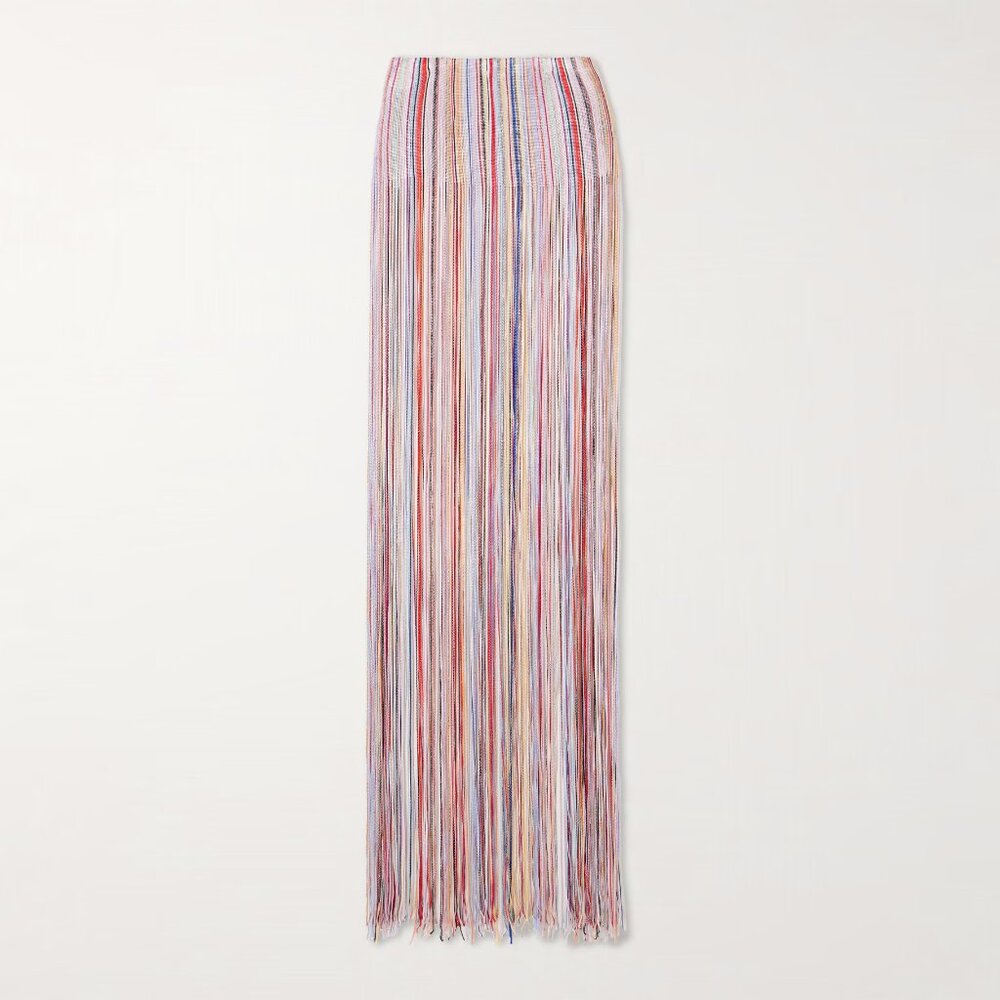 MISSONI Mare fringed striped metallic crochet-knit maxi dress coverup